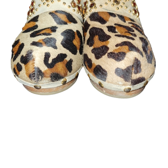 Bridget Shuster Leather Pony Hair Leopard Print Crystal Embellished Clog… - Picture 6 of 12